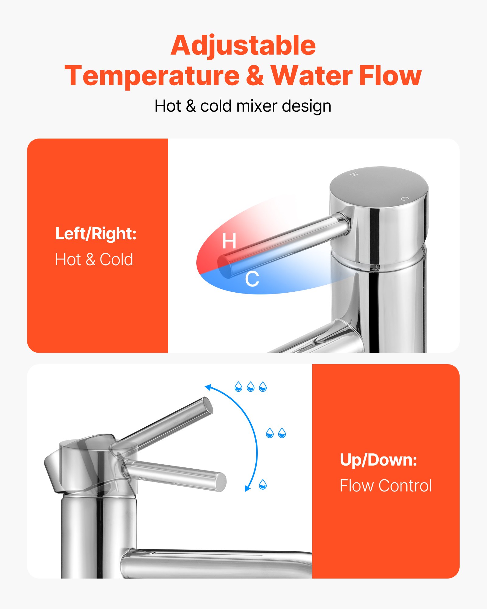 VEVOR Single Handle Sink Faucet, Chrome-Plated Silver Faucet Kitchen Sink, 1 or 3 Hole Kitchen Water Faucets with Push-Button Drain, Suitable for Bathroom, RV, Bar, Public Restroom, High Arc Faucets