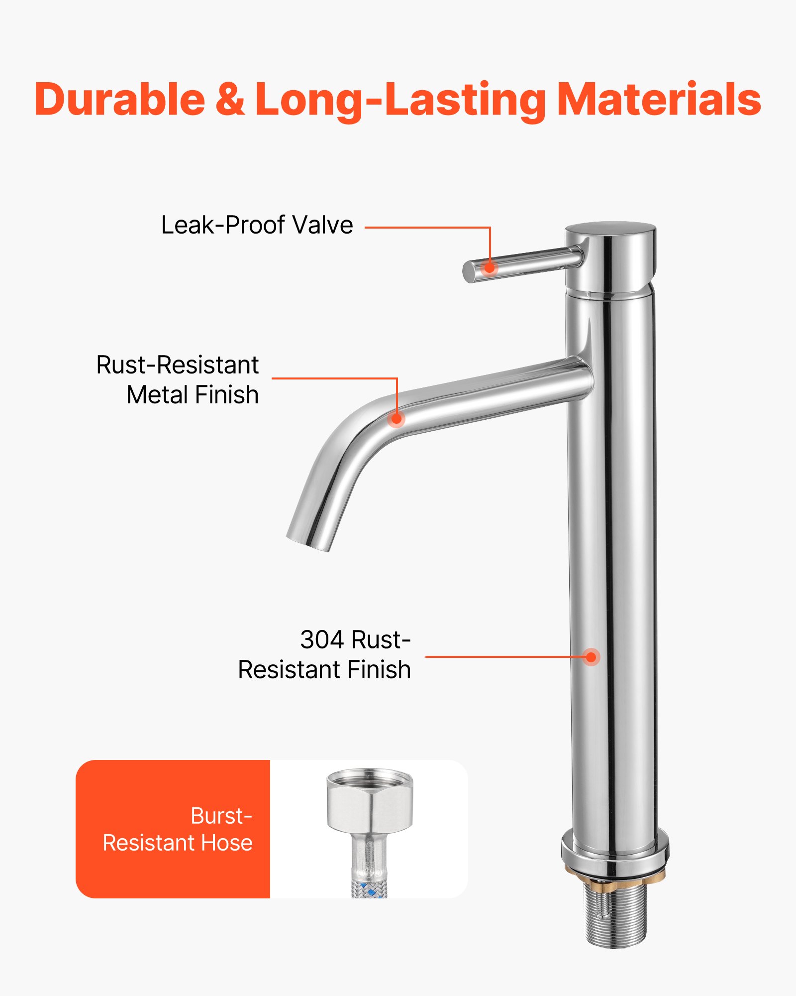 VEVOR Single Handle Sink Faucet, Chrome-Plated Silver Faucet Kitchen Sink, 1 or 3 Hole Kitchen Water Faucets with Push-Button Drain, Suitable for Bathroom, RV, Bar, Public Restroom, High Arc Faucets