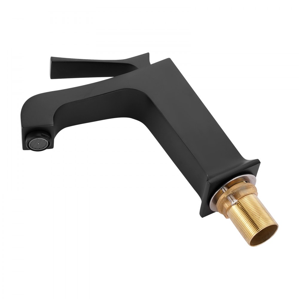 VEVOR Single Handle Sink Faucet, Matte Black Finish Faucet Kitchen Sink, Kitchen Water Faucets with Push-Button Drain, Suitable for Bathroom, RV, Bar Sink, Public Restroom, Waterfall-Style Spout