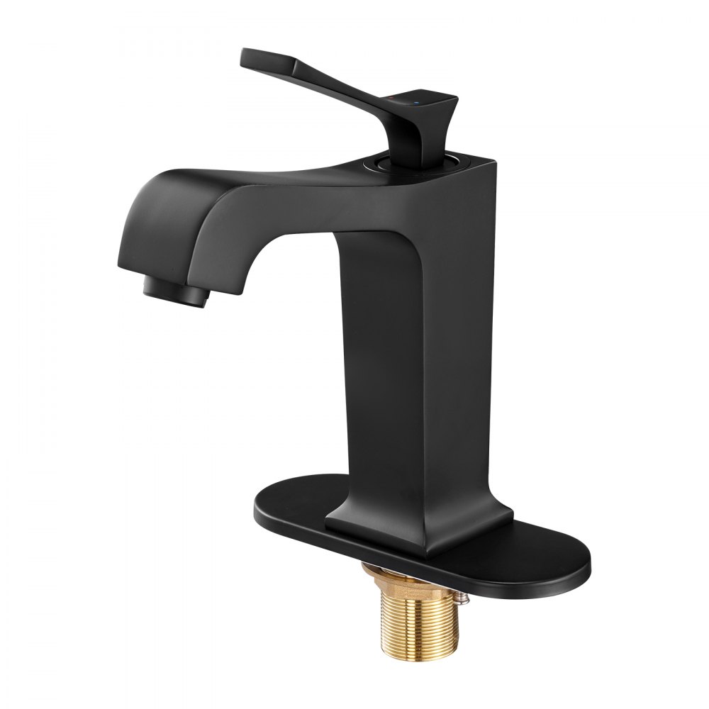 VEVOR Single Handle Sink Faucet, Matte Black Finish Faucet Kitchen Sink, Kitchen Water Faucets with Push-Button Drain, Suitable for Bathroom, RV, Bar Sink, Public Restroom, Waterfall-Style Spout