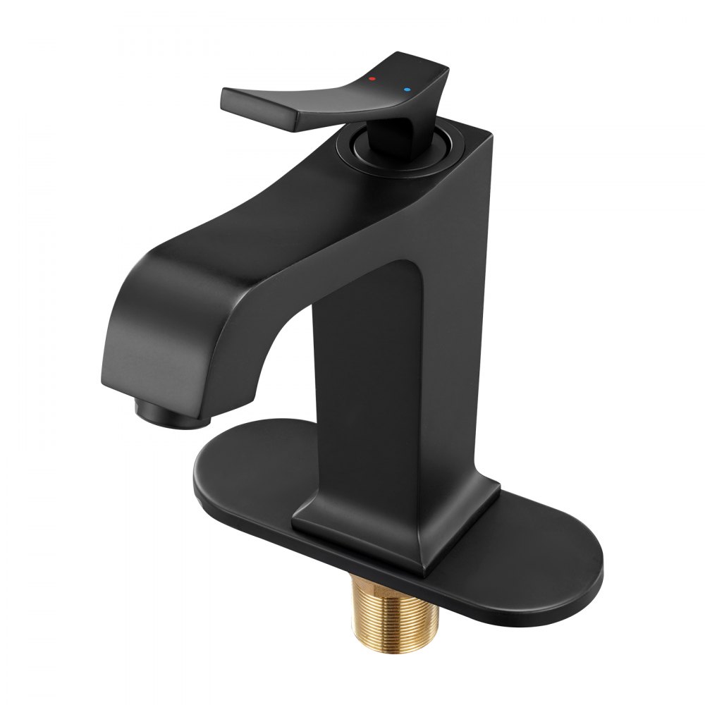 VEVOR Single Handle Sink Faucet, Matte Black Finish Faucet Kitchen Sink, Kitchen Water Faucets with Push-Button Drain, Suitable for Bathroom, RV, Bar Sink, Public Restroom, Waterfall-Style Spout