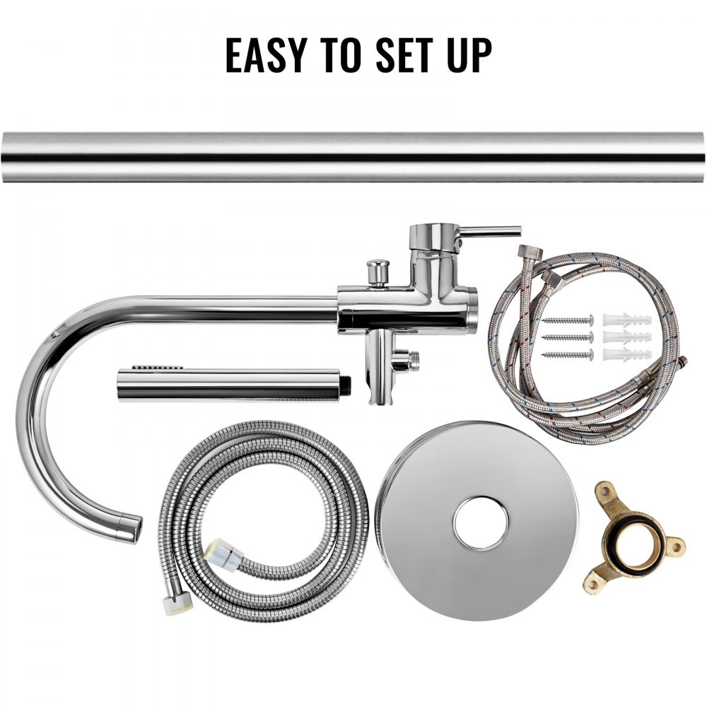 VEVOR Bath Taps 46 Inch Bath Tap Brass Chrome Plated Free Standing Bathtub Shower Mixer Taps Floor Mounted Tub Filler Shower Faucets with Hand Sprayer Single Handle