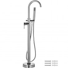 VEVOR Bath Taps 46 Inch Bath Tap Brass Chrome Plated Free Standing Bathtub Shower Mixer Taps Floor Mounted Tub Filler Shower Faucets with Hand Sprayer Single Handle