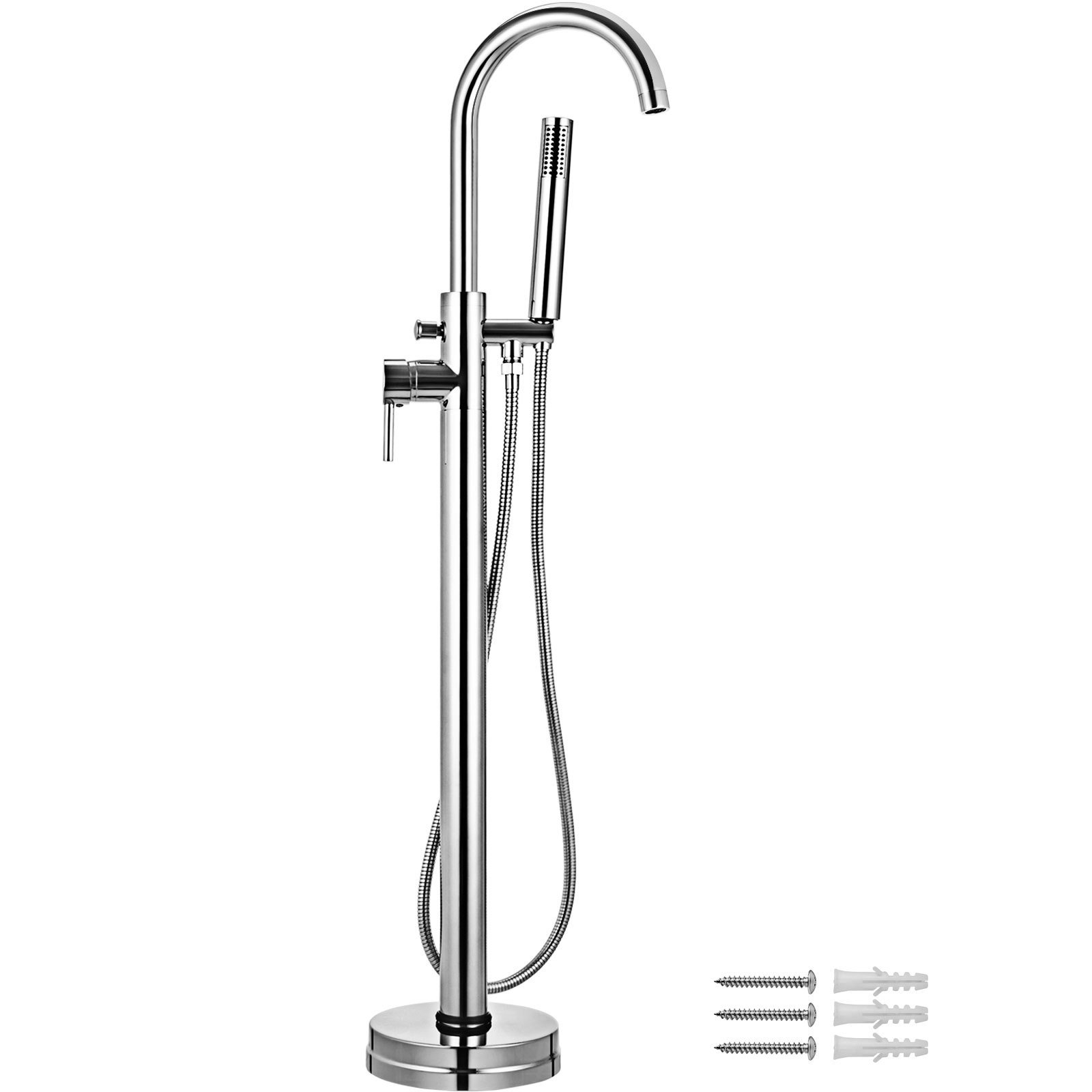 VEVOR Bath Taps 46 Inch Bath Tap Brass Chrome Plated Free Standing Bathtub Shower Mixer Taps Floor Mounted Tub Filler Shower Faucets with Hand Sprayer Single Handle