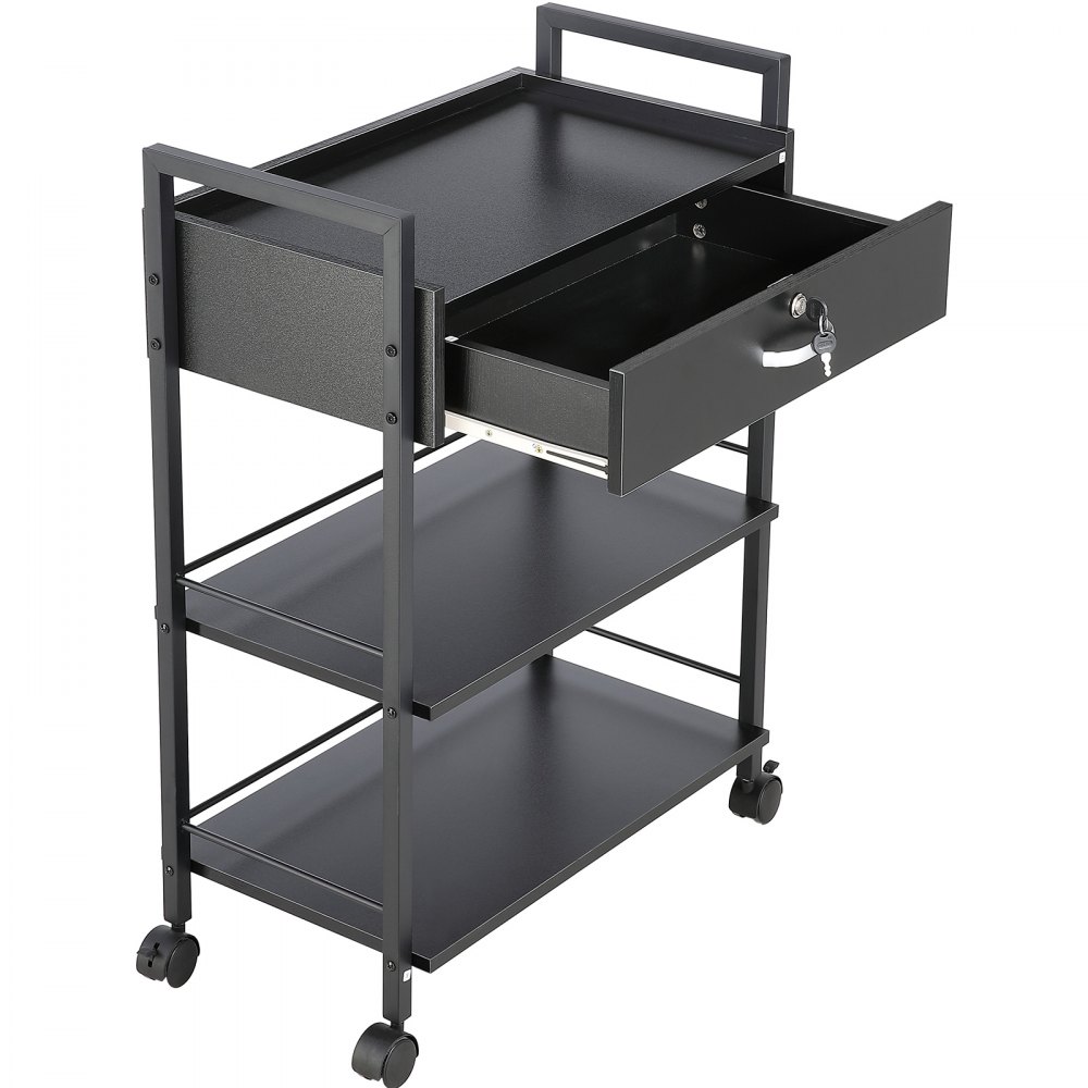 VEVOR Beauty Salon Trolley Cart, 3-Tier Hair Salon Stations Cabinet for Stylist with Lockable Drawer, MDF Rolling Storage Station with 4 Wheels (2 Lockable) for Beauty SPA Barbershop Tattoo