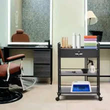 VEVOR Beauty Salon Trolley Cart, 3-Tier Hair Salon Stations Cabinet for Stylist with Lockable Drawer, MDF Rolling Storage Station with 4 Wheels (2 Lockable) for Beauty SPA Barbershop Tattoo