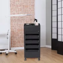 VEVOR Beauty Salon Trolley Cart, Plastic Salon Rolling Cart for Stylist with 5 Removable Drawers & Dryer Holder, Rolling Hairdressing Cart with 4 Wheels (2 Lockable) for Beauty SPA Barbershop