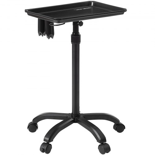 VEVOR Salon Tray Cart, 30"-43" Height Adjustable Rolling Salon Tray, Cold-rolled Plate Tattoo Tray with 5 Wheels (2 Lockable) for SPA Barbershop Clinic, Black