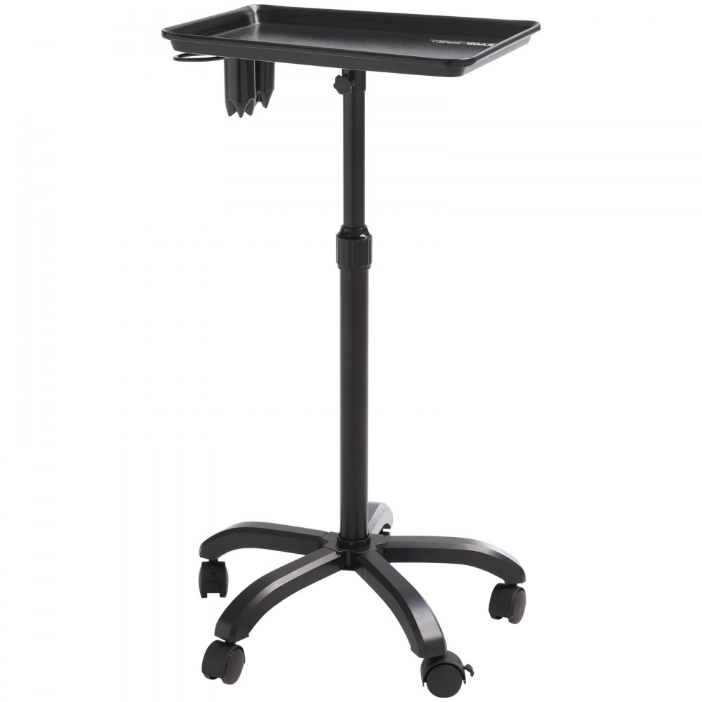VEVOR Salon Tray Cart, 30"-43" Height Adjustable Rolling Salon Tray, Cold-rolled Plate Tattoo Tray with 5 Wheels (2 Lockable) for SPA Barbershop Clinic, Black