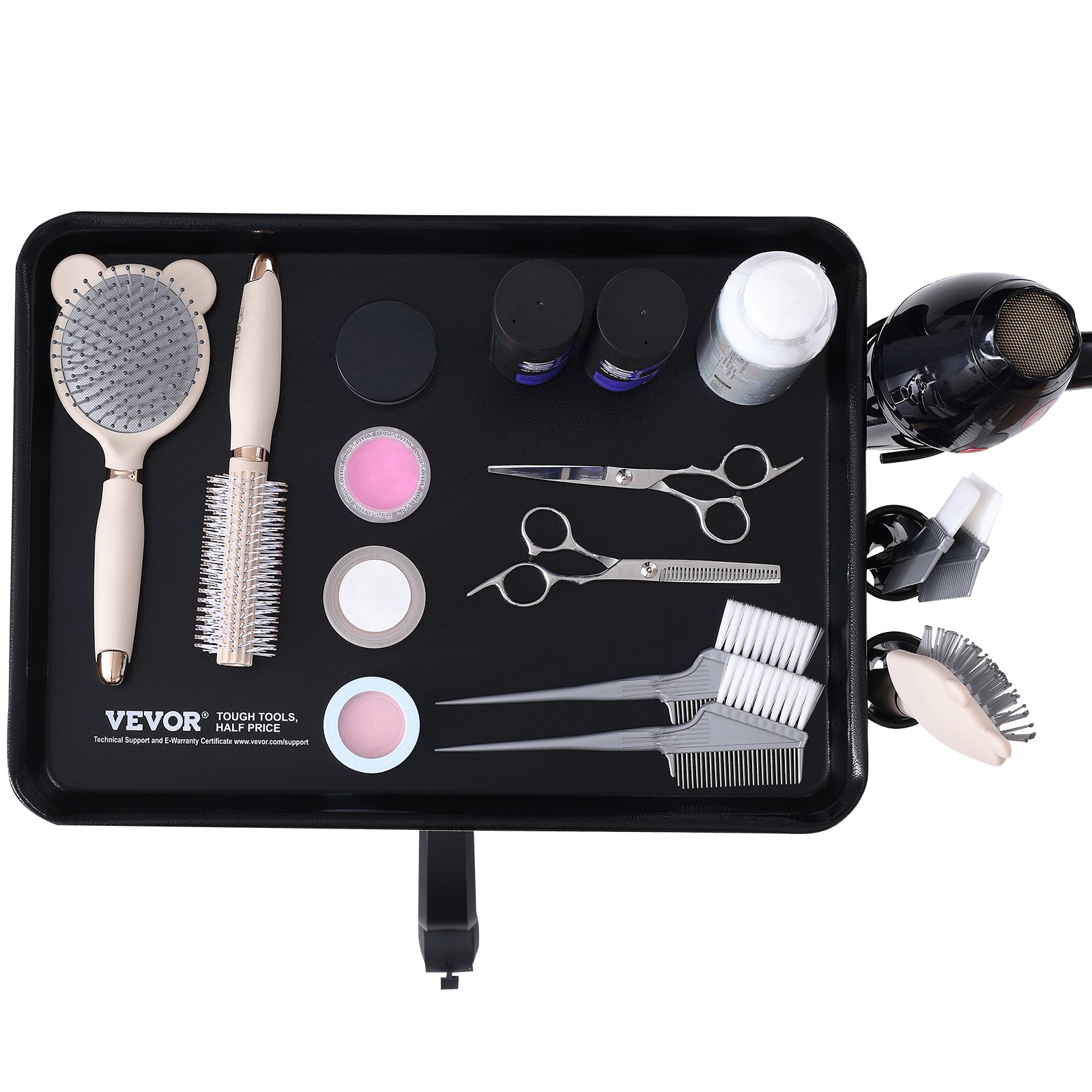 VEVOR Salon Tray Cart, 30"-43" Height Adjustable Rolling Salon Tray, Cold-rolled Plate Tattoo Tray with 5 Wheels (2 Lockable) for SPA Barbershop Clinic, Black