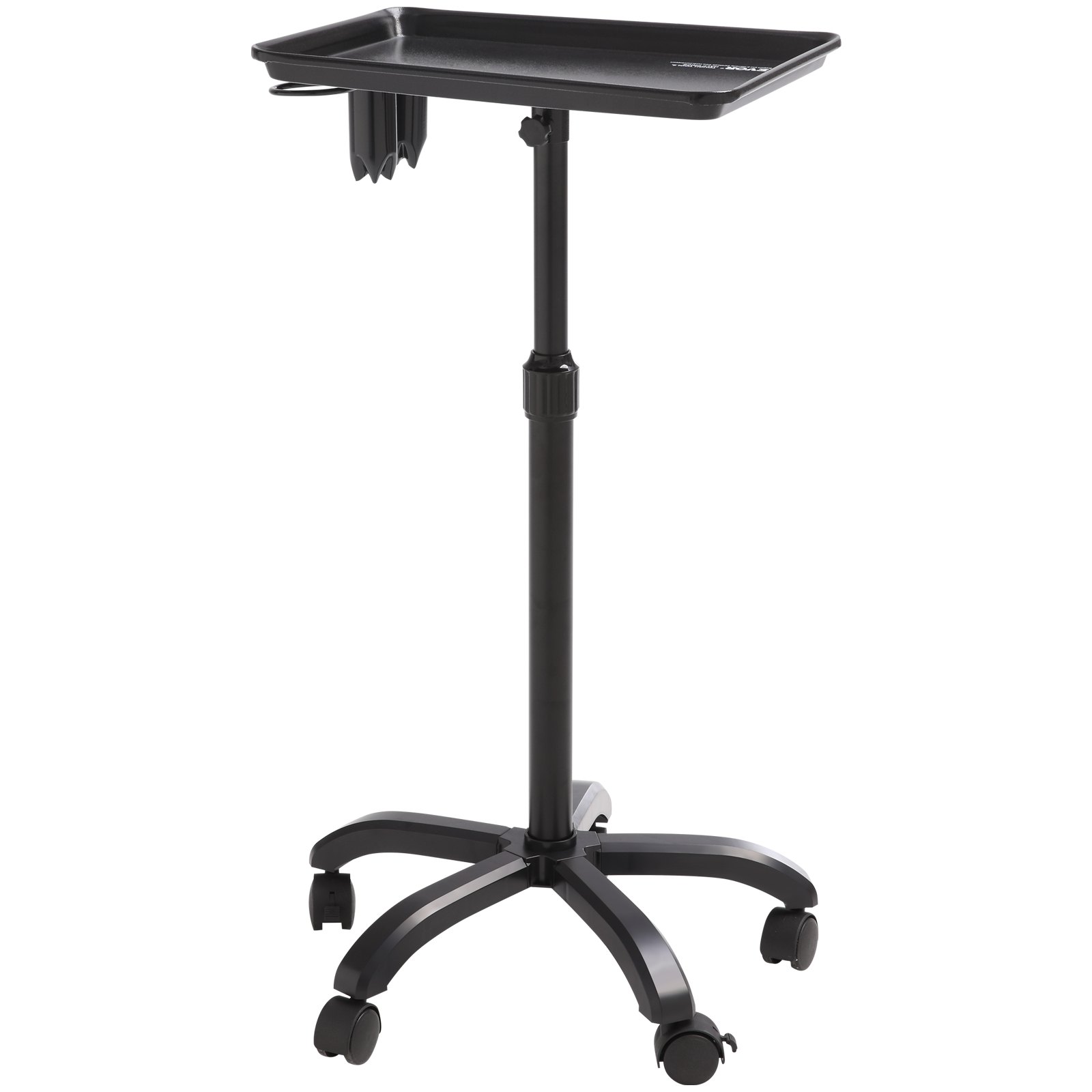 VEVOR Salon Tray Cart, 30"-43" Height Adjustable Rolling Salon Tray, Cold-rolled Plate Tattoo Tray with 5 Wheels (2 Lockable) for SPA Barbershop Clinic, Black