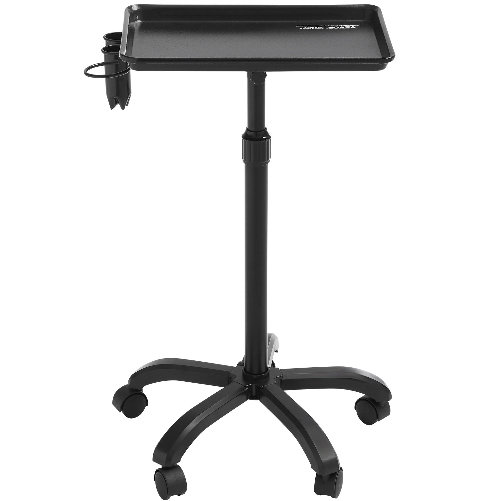 VEVOR Salon Tray Cart, 30"-43" Height Adjustable Rolling Salon Tray, Cold-rolled Plate Tattoo Tray with 5 Wheels (2 Lockable) for SPA Barbershop Clinic, Black