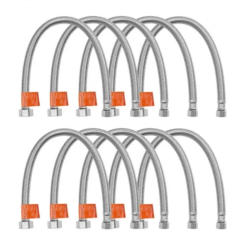 VEVOR Faucet Hose Connector, 16-Inch Length, 3/8 Inch Comp x 1/2 Inch FIP 10-Pack Braided Stainless Steel Faucet Supply Line, Faucet Hose Connects Kitchen Bathroom Sink to Water Supply, Certified Safe