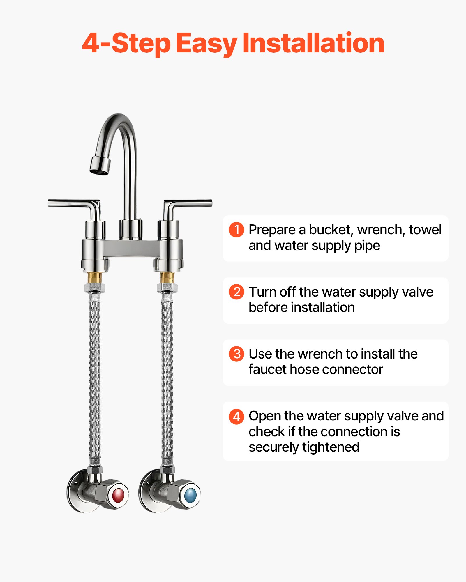 VEVOR Faucet Hose Connector, 16-Inch Length, 3/8 Inch Comp x 1/2 Inch FIP 10-Pack Braided Stainless Steel Faucet Supply Line, Faucet Hose Connects Kitchen Bathroom Sink to Water Supply, Certified Safe