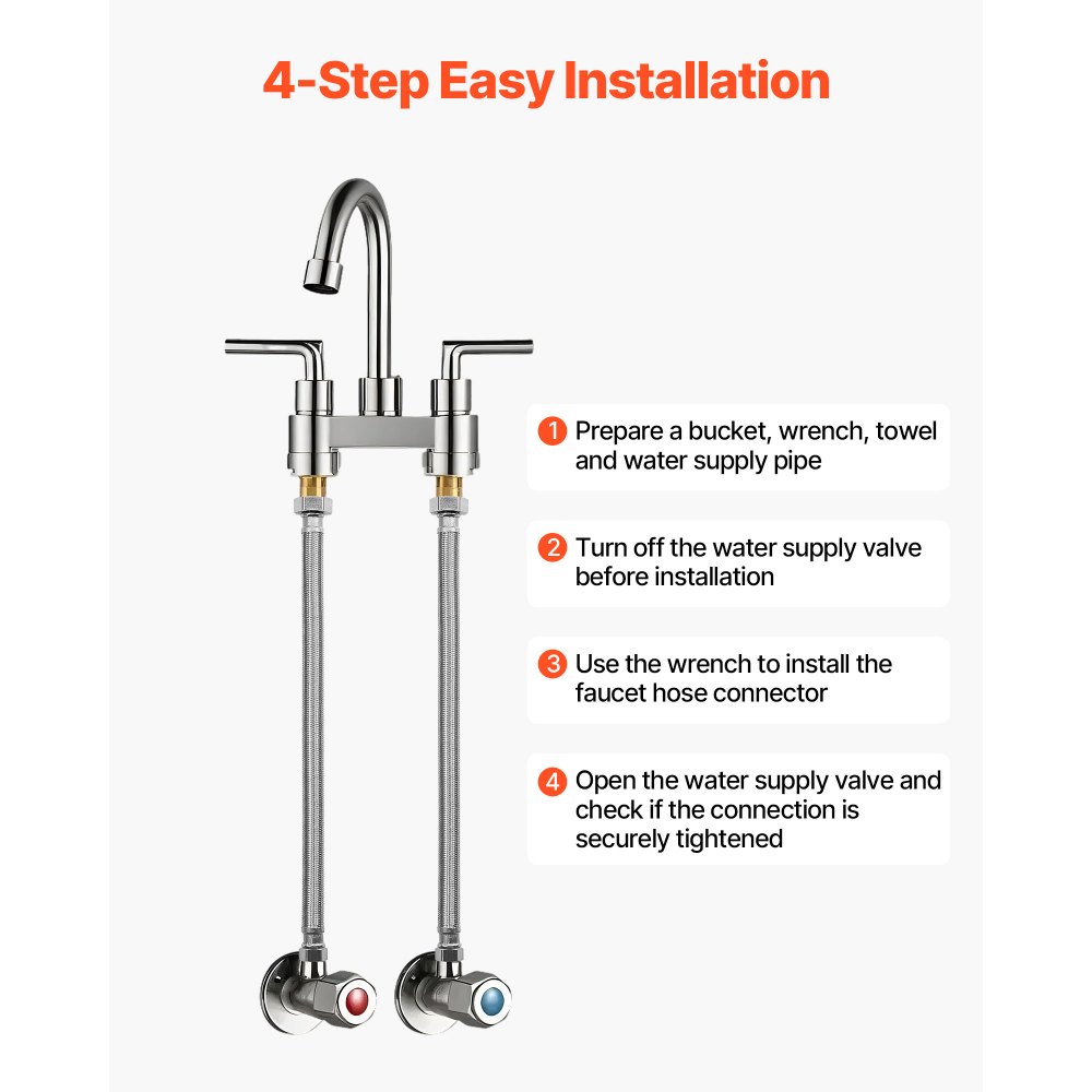 VEVOR Faucet Hose Connector, 24-Inch Length, 3/8 Inch Comp x 1/2 Inch FIP 2-Pack Braided Stainless Steel Faucet Supply Line, Faucet Hose Connects Kitchen Bathroom Sink to Water Supply, Certified Safe