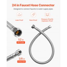 Faucet Supply Line Connector 24 in Length 2 PCS Braided Stainless Steel