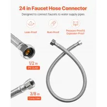 Faucet Supply Line Connector 24 in Length 2 PCS Braided Stainless Steel