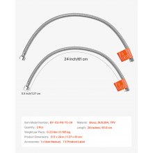 Faucet Supply Line Connector 24 in Length 2 PCS Braided Stainless Steel