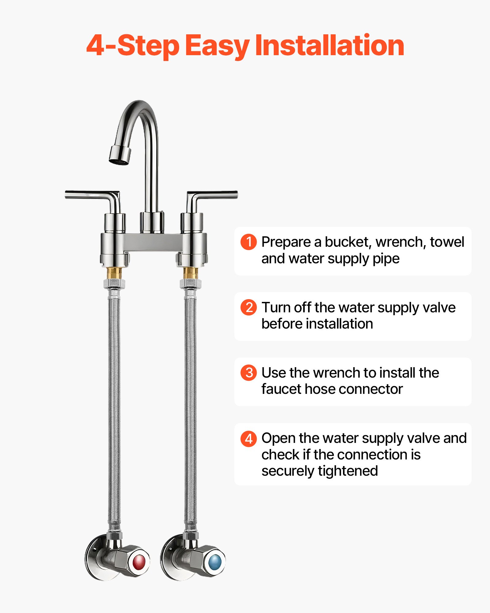 VEVOR Faucet Hose Connector, 24-Inch Length, 3/8 Inch Comp x 1/2 Inch FIP 2-Pack Braided Stainless Steel Faucet Supply Line, Faucet Hose Connects Kitchen Bathroom Sink to Water Supply, Certified Safe