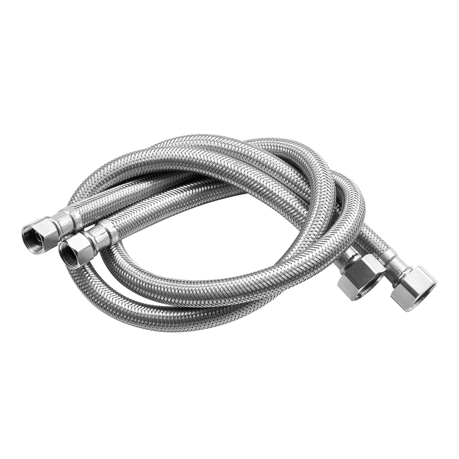 VEVOR Faucet Hose Connector, 24-Inch Length, 3/8 Inch Comp x 1/2 Inch FIP 2-Pack Braided Stainless Steel Faucet Supply Line, Faucet Hose Connects Kitchen Bathroom Sink to Water Supply, Certified Safe