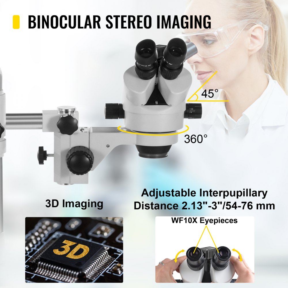 Vevor Trinocular Stereo Microscope Zoom Microscope 3.5x-90x 5mp Camera&led Light