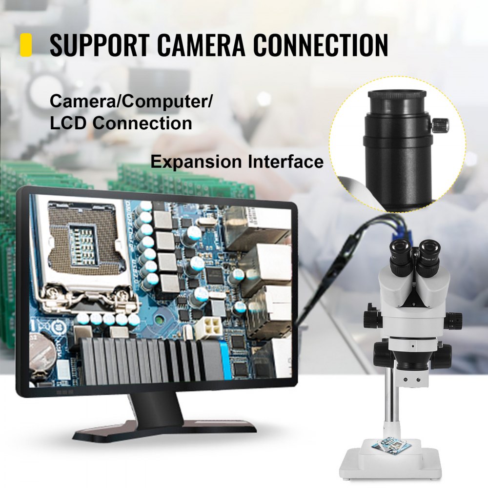 Microscopio estéreo trinocular VEVOR Microscopio con zoom de aumento 7X-45X Oculares WF10X Microscopio estéreo de laboratorio Microscopio estéreo de laboratorio con objetivo de zoom 0.7X-4.5X con luz LED y soporte de brazo único