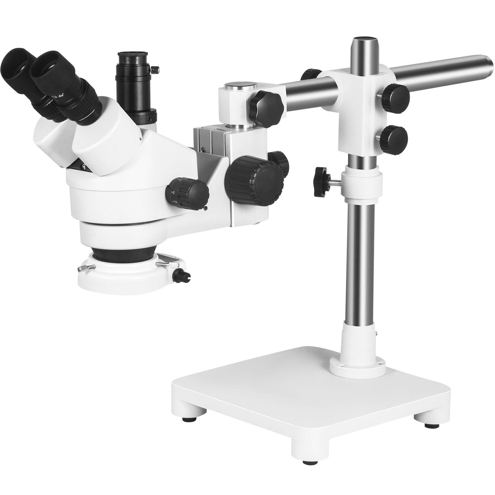 Microscopio estéreo trinocular VEVOR Microscopio con zoom de aumento 7X-45X Oculares WF10X Microscopio estéreo de laboratorio Microscopio estéreo de laboratorio con objetivo de zoom 0.7X-4.5X con luz LED y soporte de brazo único