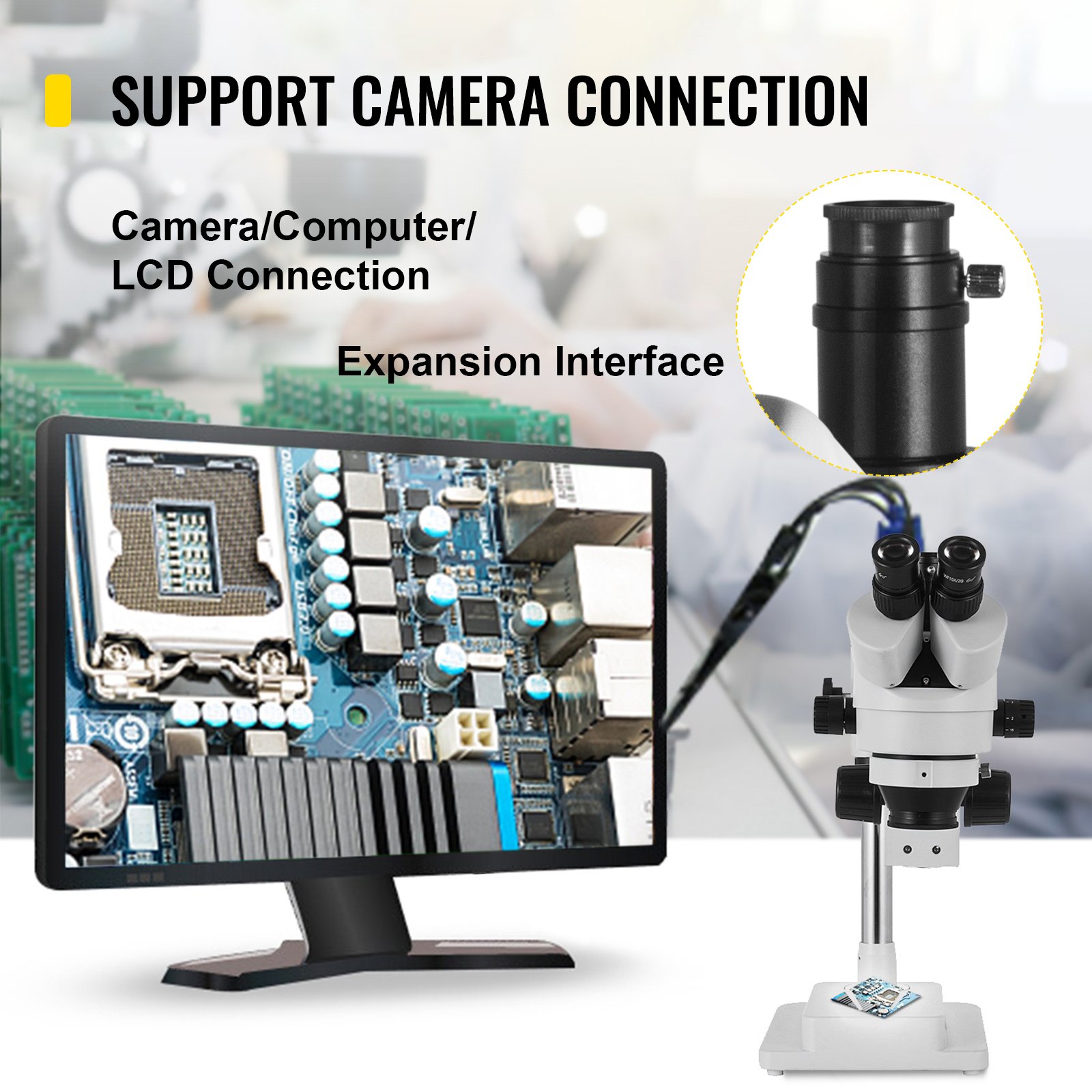 Microscopio estéreo trinocular VEVOR Microscopio con zoom de aumento 7X-45X Oculares WF10X Microscopio estéreo de laboratorio Microscopio estéreo de laboratorio con objetivo de zoom 0.7X-4.5X con luz LED y soporte de brazo único