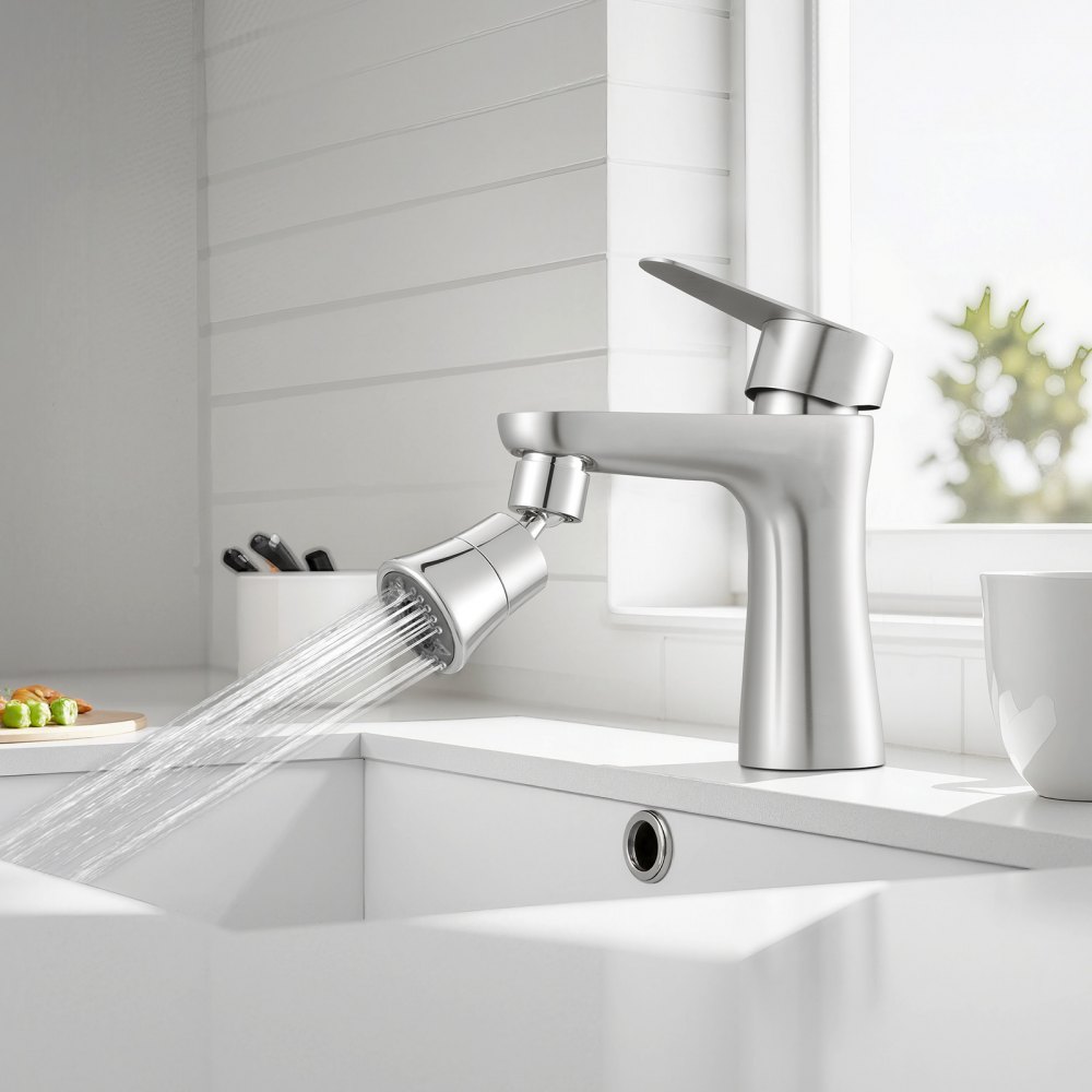 VEVOR Faucet Aerator, 360° Swivel Kitchen Sink Aerator, 5-Function 5-Flow Sink Sprayer Attachment, Bathroom Faucet Extender Head Replacement for 15/16 inch Female Thread with Adapter & 55/64 inch Male