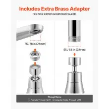 Faucet Aerator 360° Swivel Kitchen Sink Aerator 5-Flow Sprayer Brass Adapter