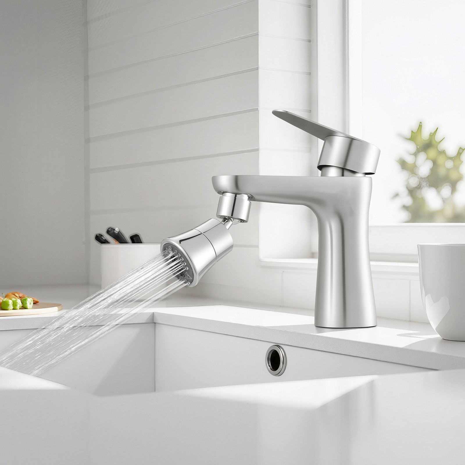 VEVOR Faucet Aerator, 360° Swivel Kitchen Sink Aerator, 5-Function 5-Flow Sink Sprayer Attachment, Bathroom Faucet Extender Head Replacement for 15/16 inch Female Thread with Adapter & 55/64 inch Male