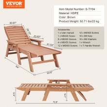 VEVOR Outdoor Chaise Lounge Chair Adjustable Patio Reclining Bench Lounger Brown