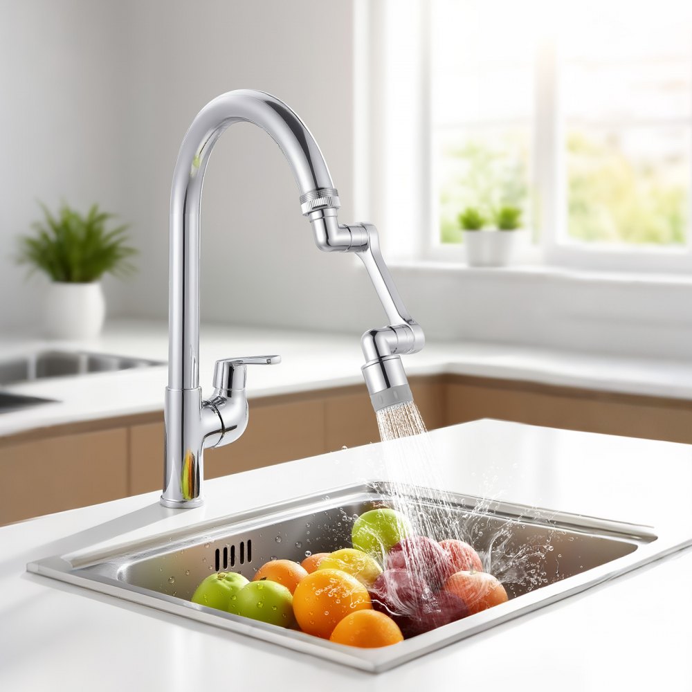 VEVOR 1080° Swivel Faucet Extender, 2 Sprayer Modes Sink Water Faucet Aerator Extension, Kitchen Bathroom Rotatable Spray Attachment with Brass Robotic Arm, Rotating Splash Filter Wash Hand/Hair/Face