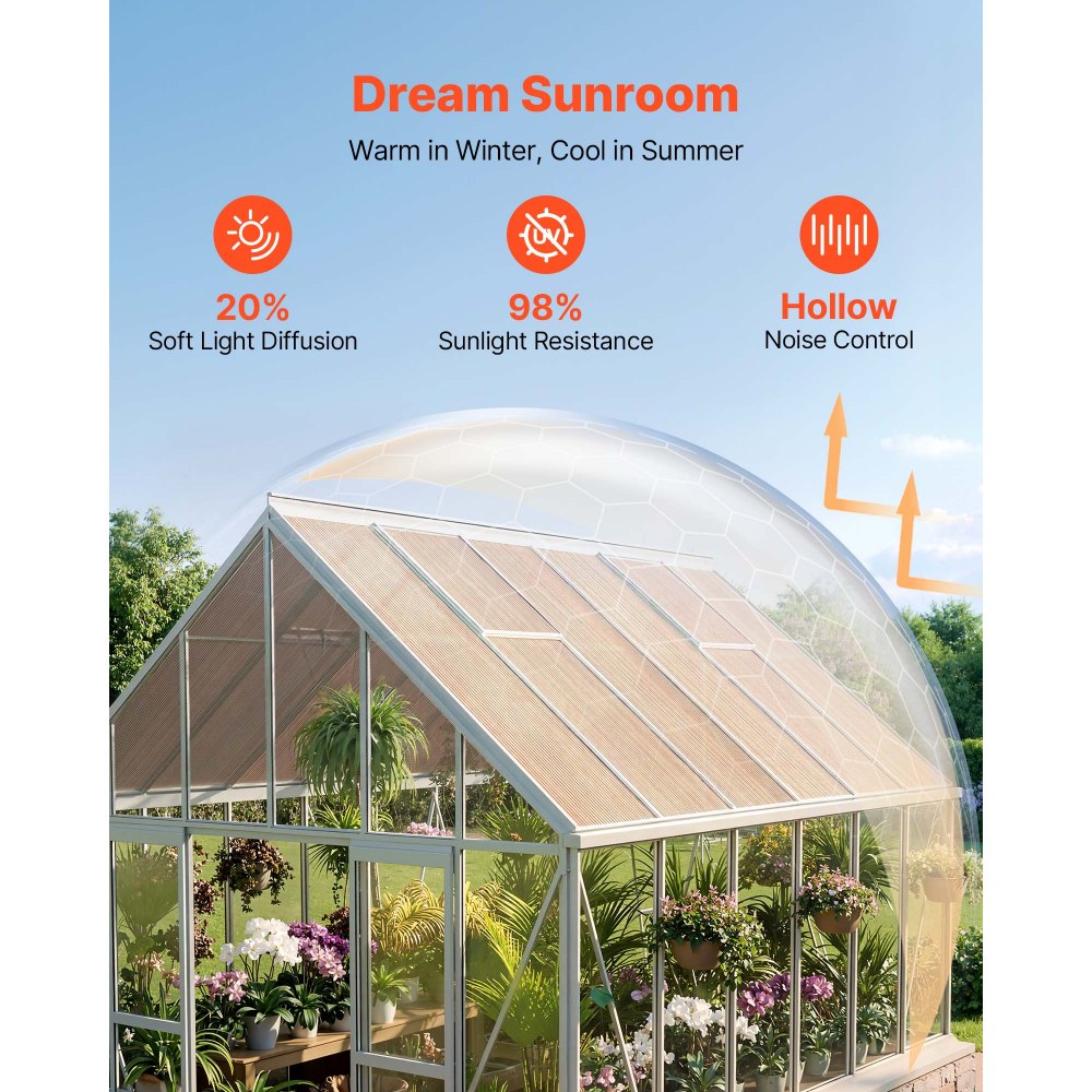 VEVOR Roof Panels, 12Pcs Polycarbonate Roofing Panels Double Layer, High Impact Corrugated Plastic Greenhouse Replacement Cover, Waterproof for Gazebos, Chicken Coops, Home, Garden (1520 x 610 x 6 mm)