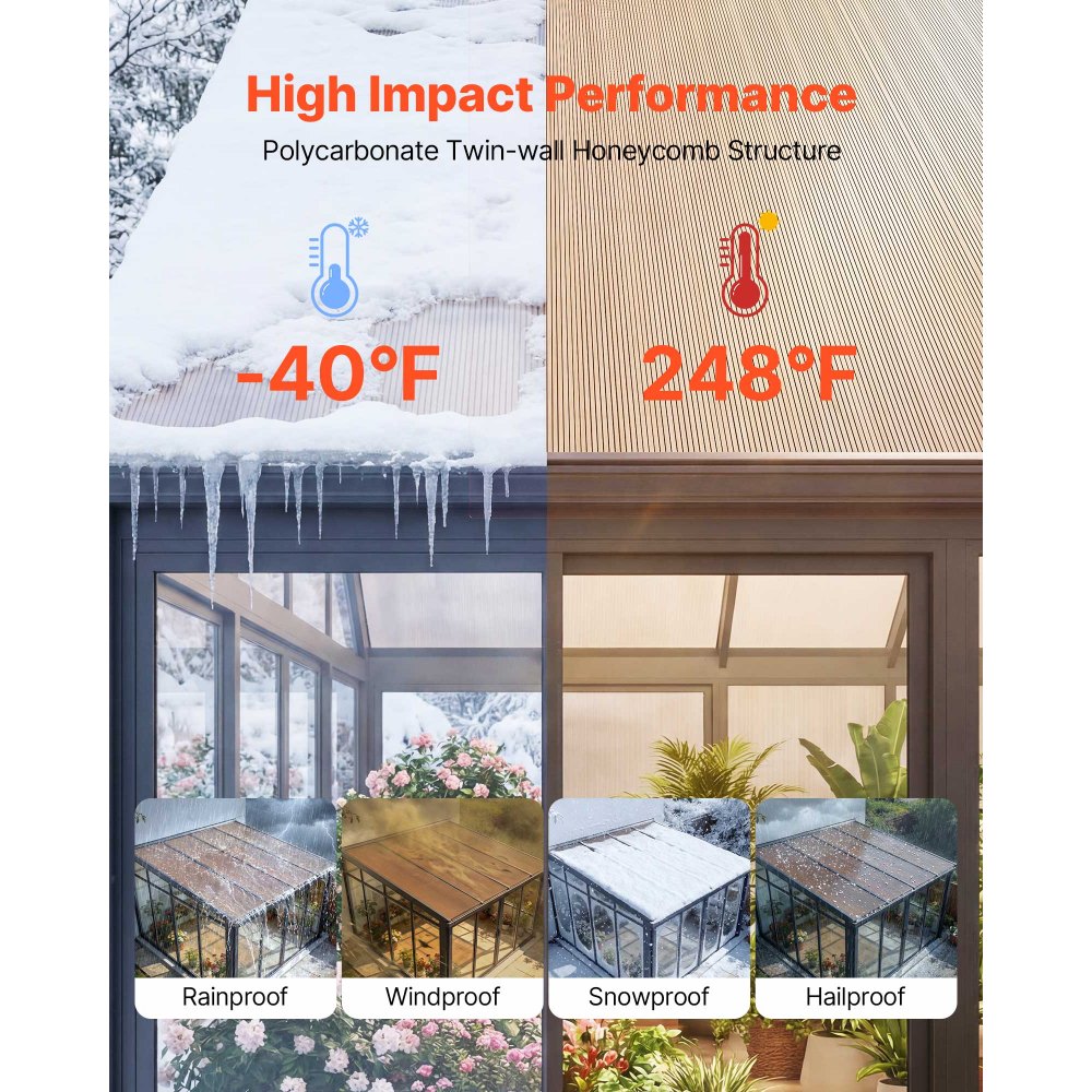 VEVOR Roof Panels, 12Pcs Polycarbonate Roofing Panels Double Layer, High Impact Corrugated Plastic Greenhouse Replacement Cover, Waterproof for Gazebos, Chicken Coops, Home, Garden (1520 x 610 x 6 mm)