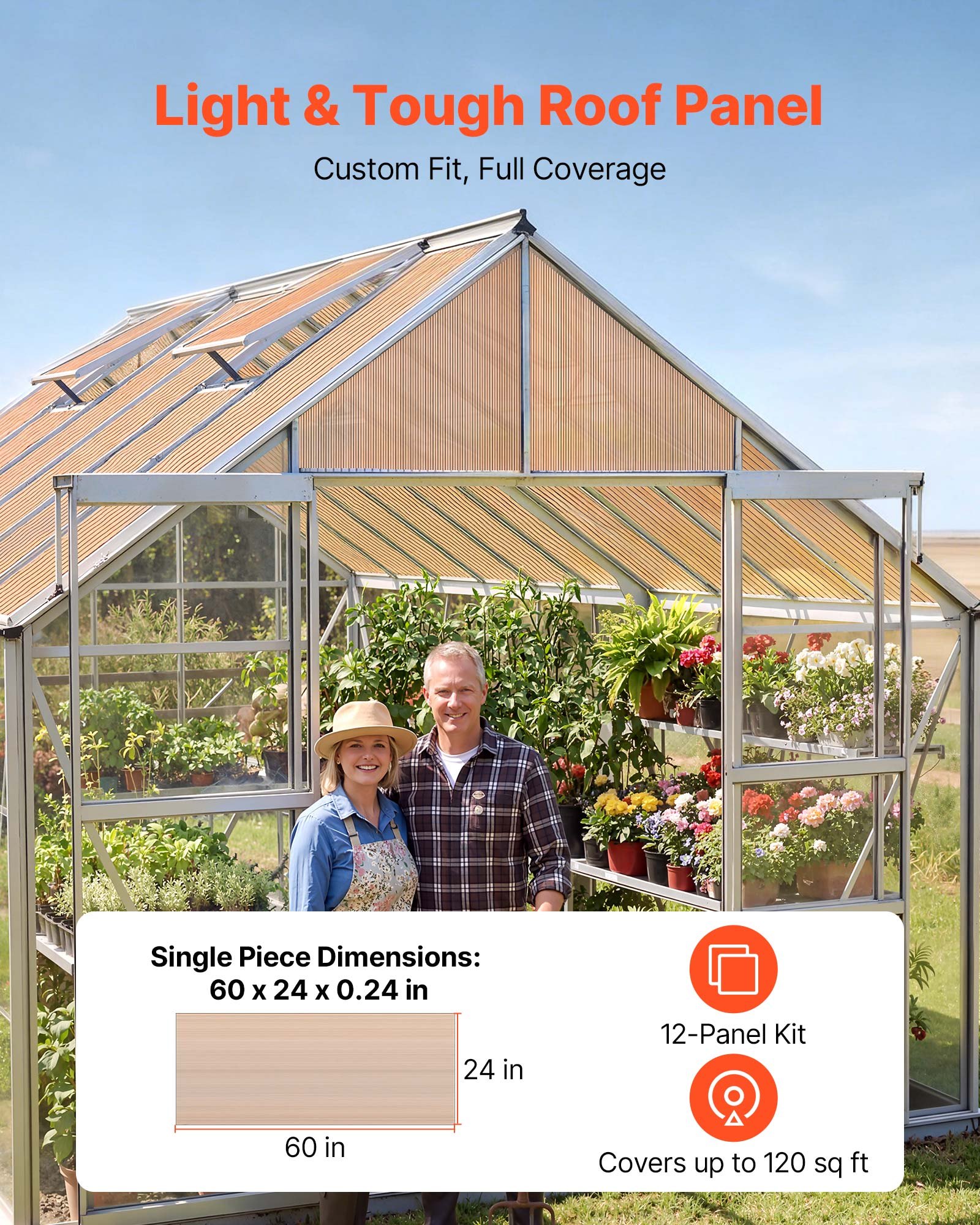 VEVOR Roof Panels, 12Pcs Polycarbonate Roofing Panels Double Layer, High Impact Corrugated Plastic Greenhouse Replacement Cover, Waterproof for Gazebos, Chicken Coops, Home, Garden (1520 x 610 x 6 mm)