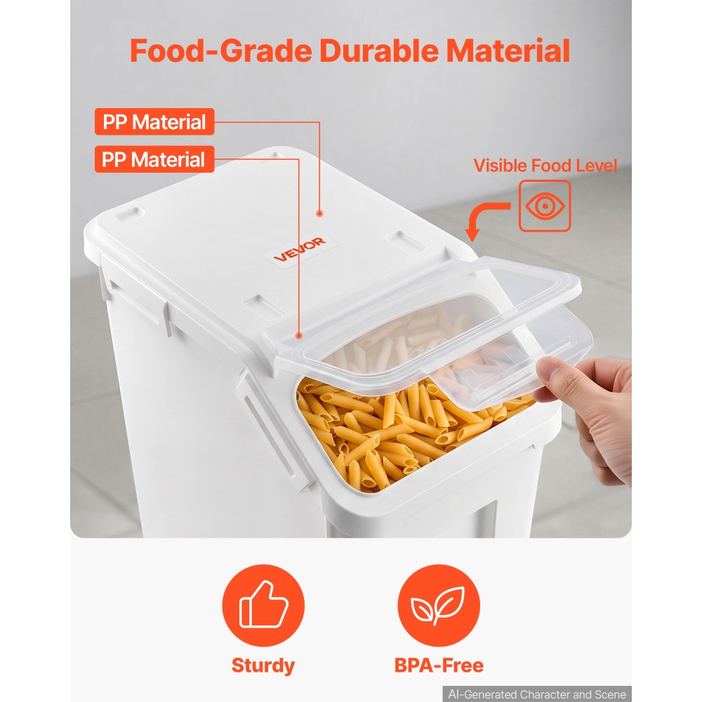 VEVOR Rice Storage Container 4 Pack 15 L/3.96 Gal x 2 + 20 L/5.28 Gal x 2, for Kitchen Pantry, Stackable Large Dog Food Dispenser, Ingredient Grain Cereal Flour Bin with Measuring Cup, Airtight Lid