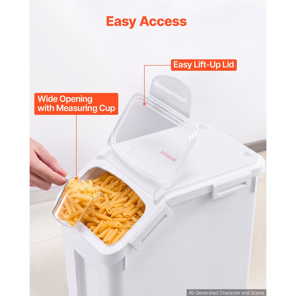 VEVOR Rice Storage Container 4 Pack 15 L/3.96 Gal x 2 + 20 L/5.28 Gal x 2, for Kitchen Pantry, Stackable Large Dog Food Dispenser, Ingredient Grain Cereal Flour Bin with Measuring Cup, Airtight Lid