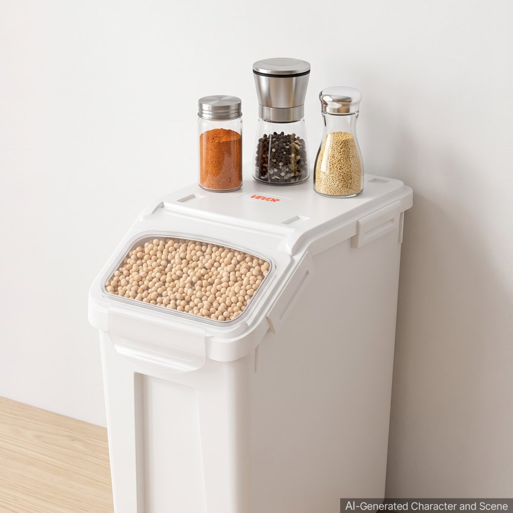 VEVOR Rice Storage Container 4 Pack 15 L/3.96 Gal x 2 + 20 L/5.28 Gal x 2, for Kitchen Pantry, Stackable Large Dog Food Dispenser, Ingredient Grain Cereal Flour Bin with Measuring Cup, Airtight Lid