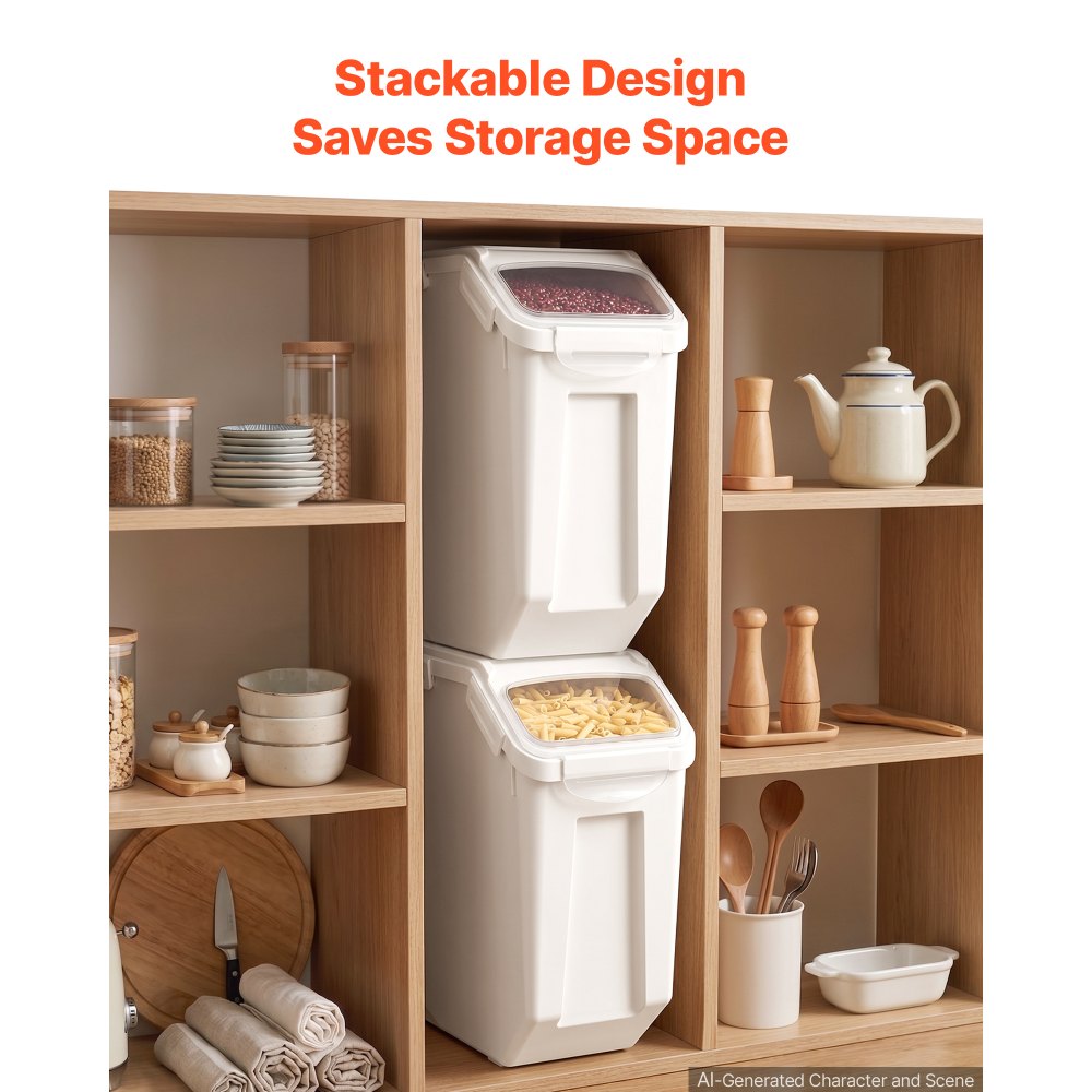 VEVOR Rice Storage Container 2 Pack 20 L/5.28 Gal 14 kg Dog Food Dispenser, for Kitchen Pantry, Stackable Large Ingredient Grain Cereal Flour Bin, Pet Food Container with Measuring Cup, Airtight Lid