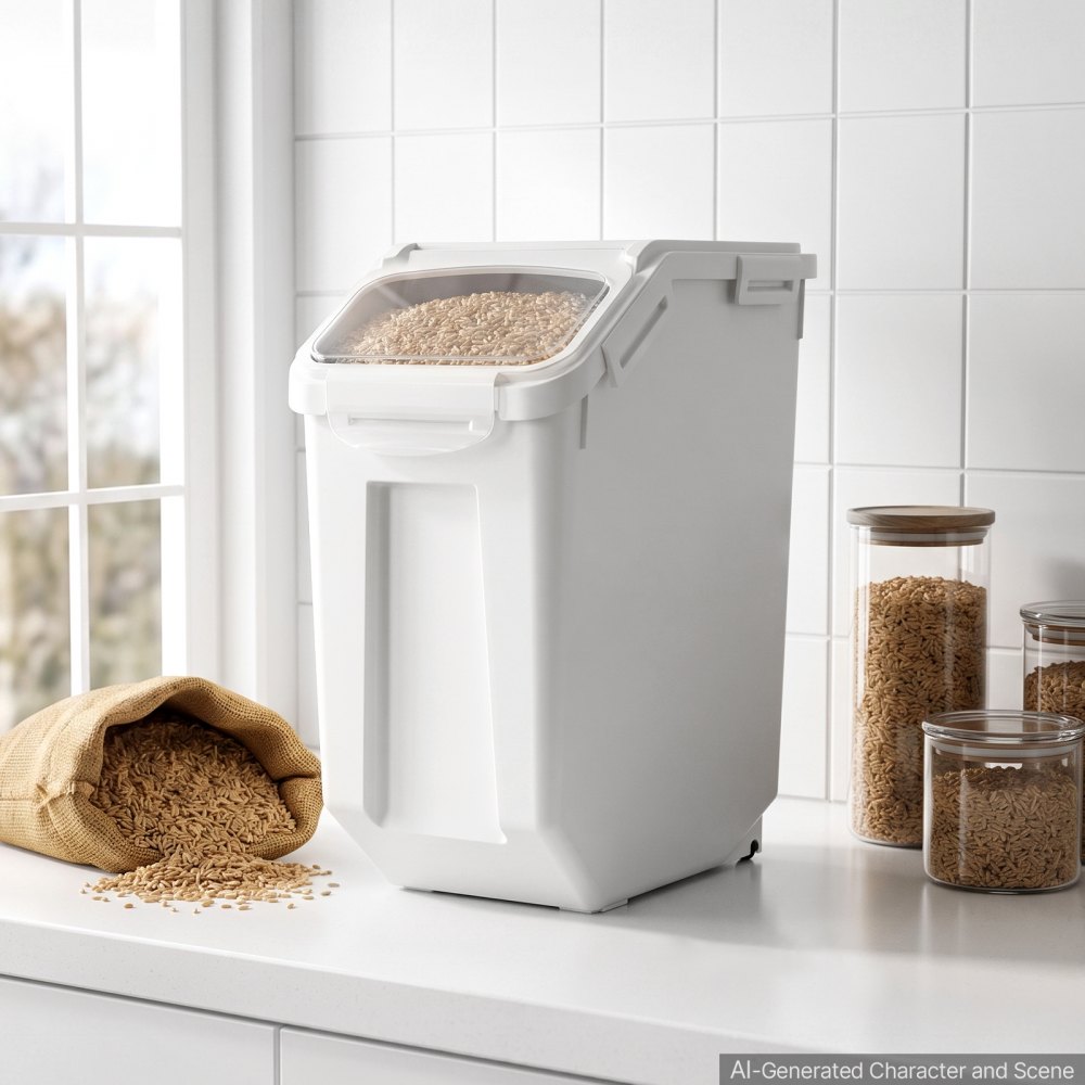 VEVOR Rice Storage Container 2 Pack 20 L/5.28 Gal 14 kg Dog Food Dispenser, for Kitchen Pantry, Stackable Large Ingredient Grain Cereal Flour Bin, Pet Food Container with Measuring Cup, Airtight Lid