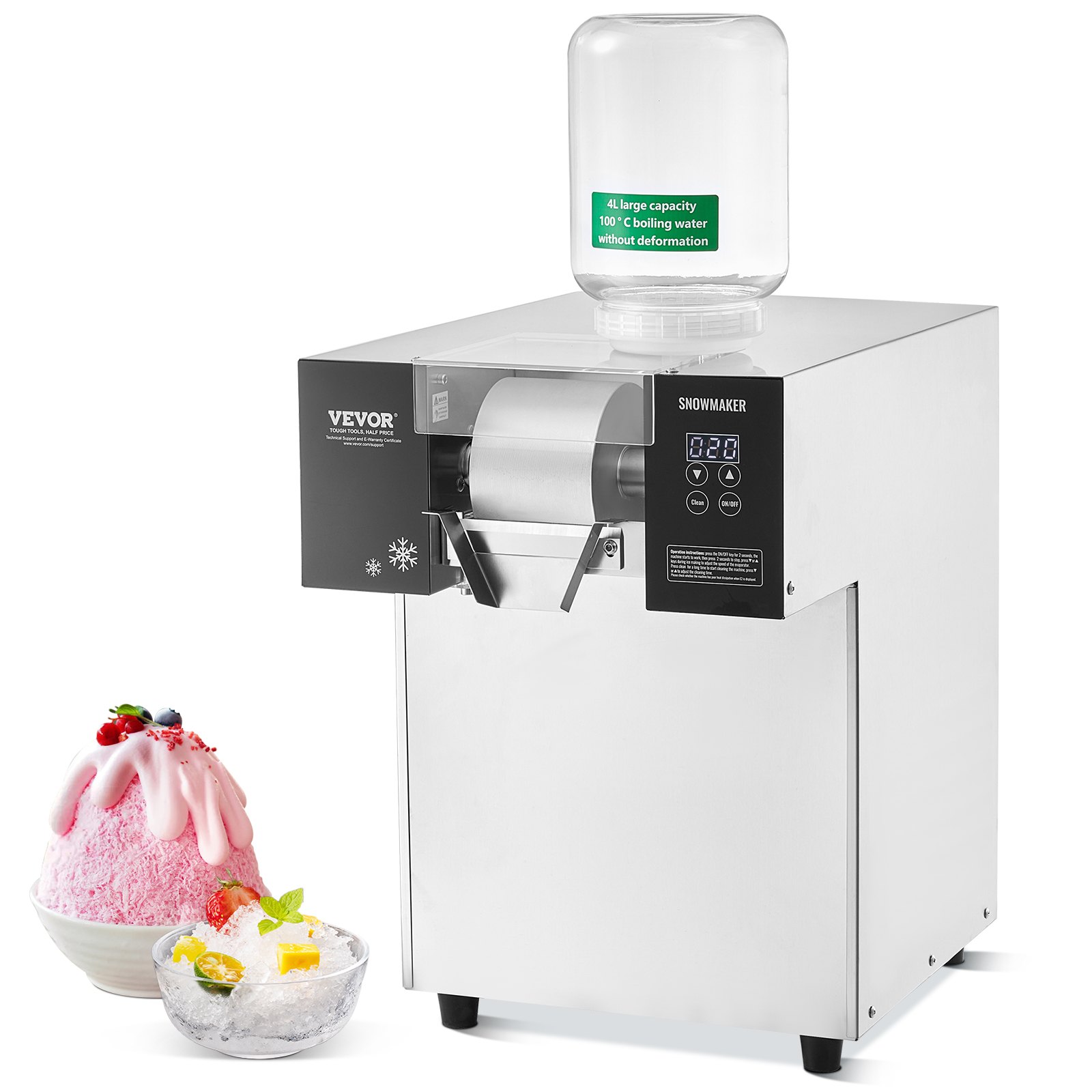VEVOR Commercial Snowflake Ice Machine, 385LBS/24H Snowflake Ice Maker, Stainless Steel Ice Shaver Machine, Electric Snow Cone Maker, Liquid Cooling System for Rapid Heat Dissipation, Ice Cream