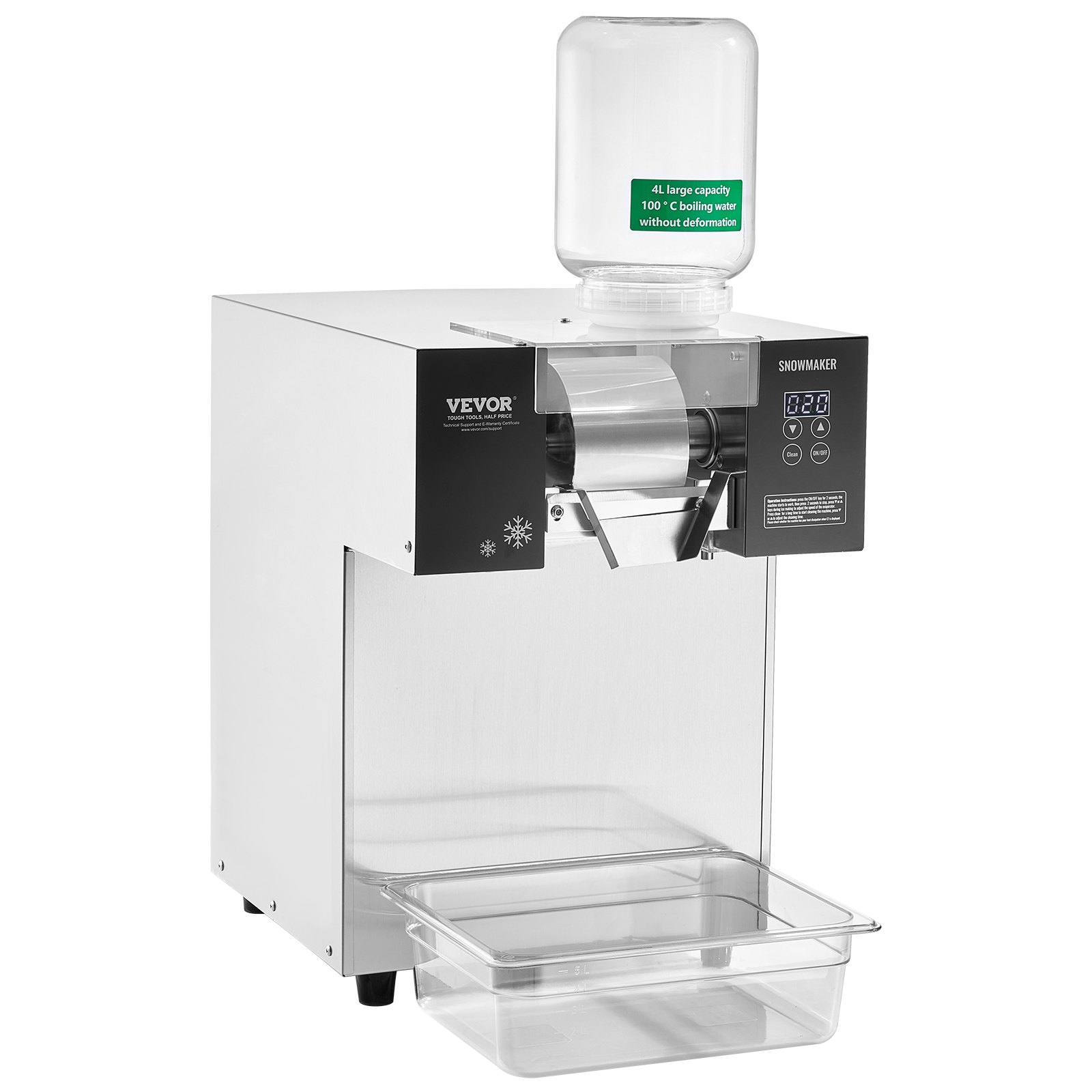 VEVOR Commercial Snowflake Ice Machine, 385LBS/24H Snowflake Ice Maker, Stainless Steel Ice Shaver Machine, Electric Snow Cone Maker, Liquid Cooling System for Rapid Heat Dissipation, Ice Cream