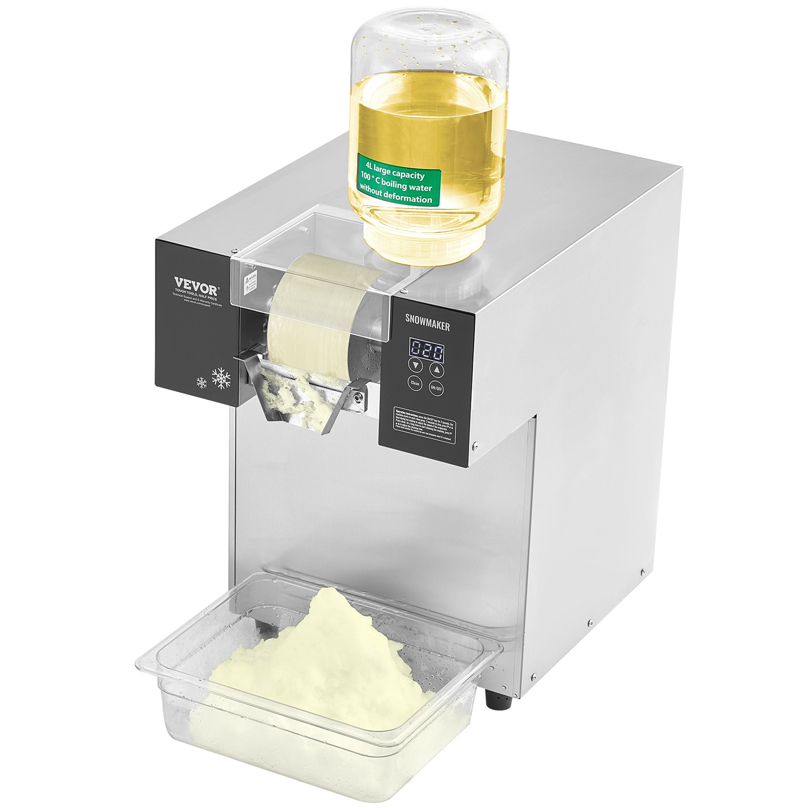 VEVOR Commercial Snowflake Ice Machine, 385LBS/24H Snowflake Ice Maker, Stainless Steel Ice Shaver Machine, Electric Snow Cone Maker, Liquid Cooling System for Rapid Heat Dissipation, Ice Cream