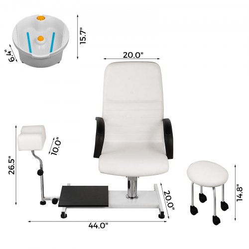VEVOR Hydraulic Lift Adjustable Spa Pedicure Unit with Easy-Clean Bubble Massage Footbath White