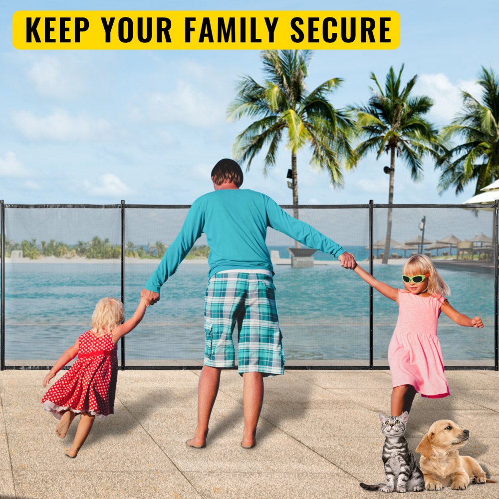 VEVOR Sentry Security Pool Fence 4x12ft Removable Pool Fence Hole Size 1.1x 3.5in Pool Fences for Inground Pools 11 Sleeves Pool Fence Diy by Life Saver Fencing Section Kit Black