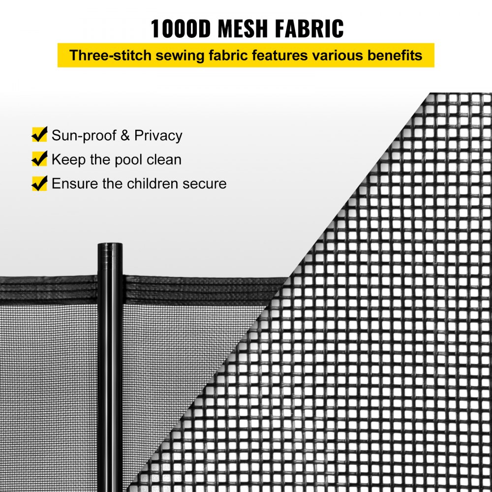 VEVOR Sentry Security Pool Fence 4x48 ft Removable Pool Fence Hole Size 1.1x 3.5 in Pool Fences for In-ground Pools 44 Sleeves Pool Fence DIY by Life Saver Fencing Section Kit Black
