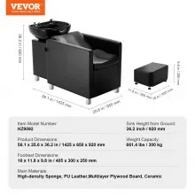 VEVOR Shampoo Backwash Chair, 661.4LBS Loading Salon & Spa Hair Washing Station, Backwash Barber Shampoo Bowl and Chair, Beauty Spa Massage Hairdressing Equipment with Wide Footrest and Ceramic Bowl