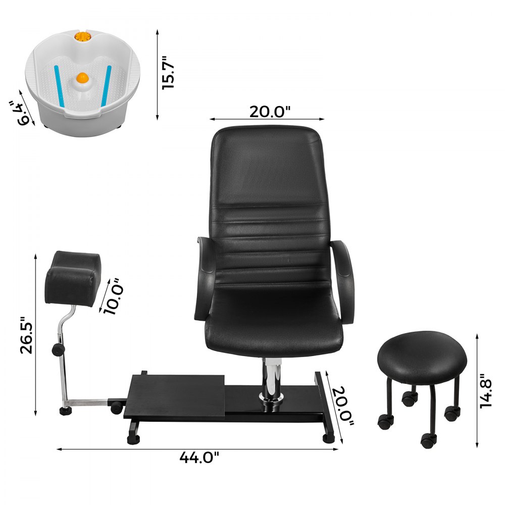 VEVOR Hydraulic Lift Adjustable Spa Pedicure Unit with Easy-Clean Bubble Massage Footbath Black