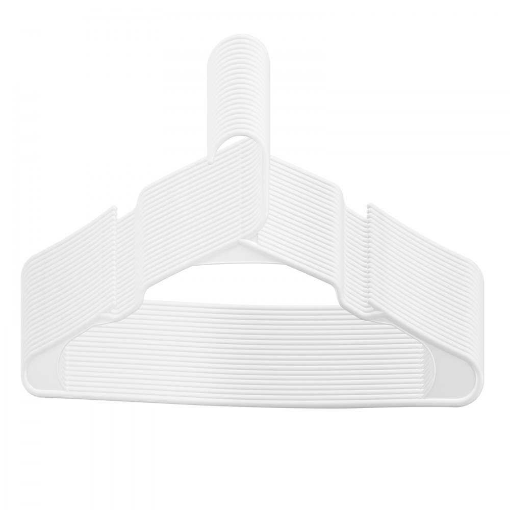 VEVOR Hangers, 0.2 in Ultra-Thin, 50 Pack White Plastic Hangers with Stable Triangular Top Structure & Wider Notch Design , Non-Slip Space Saving Hangers, Fit for T-Shirt, Shirt, Sling & Pant